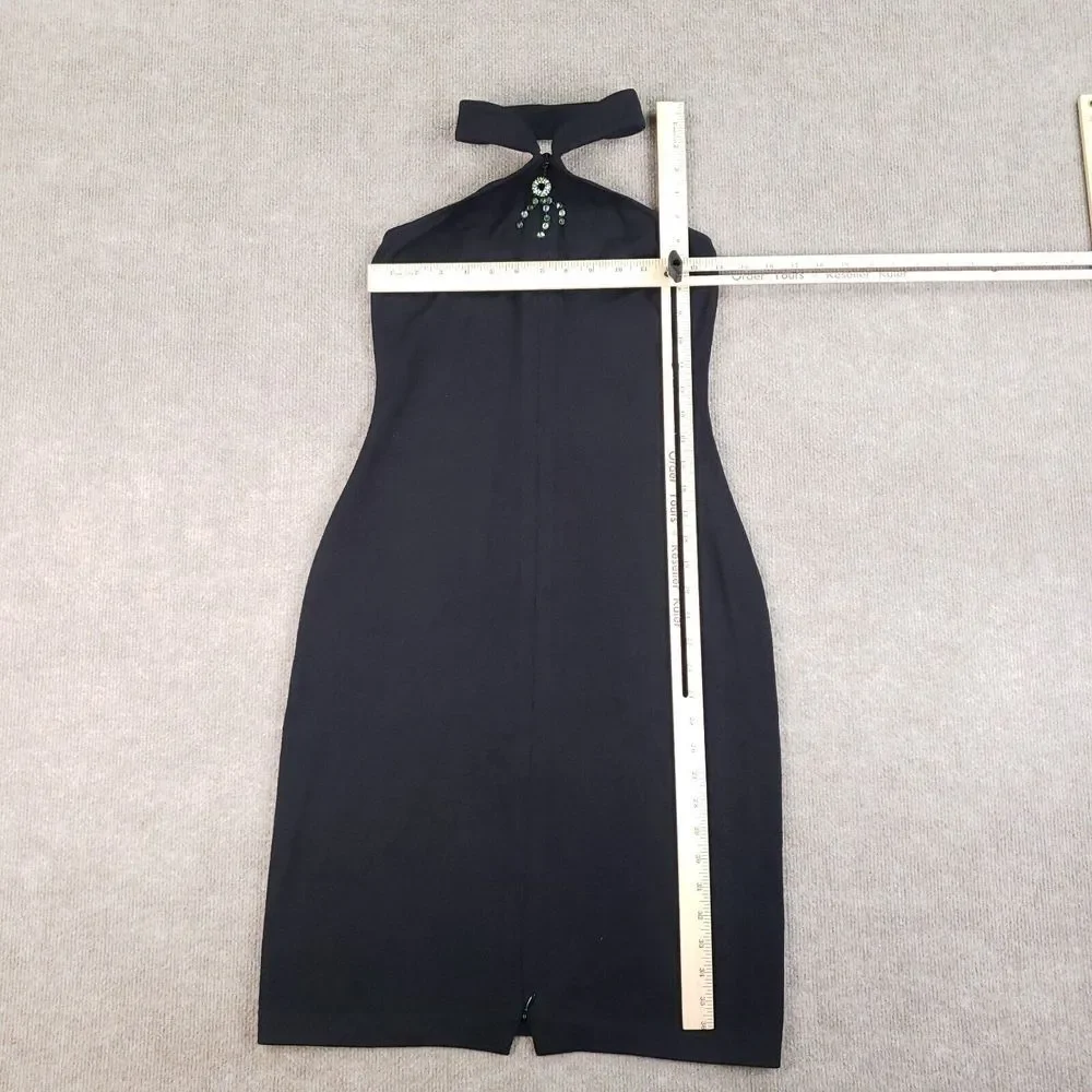St John Evening Marie Gray‎ Dress Womens Size 2 Black Halter Jewel Beaded Neck